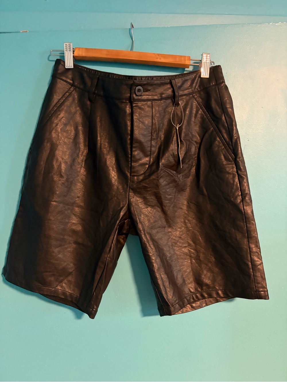 ASOS Black Faux Leather Flat Front Shorts